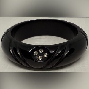 Vintage untested Black Bangle Bracelet Rhinestone Accents art deco excellence ⭐️